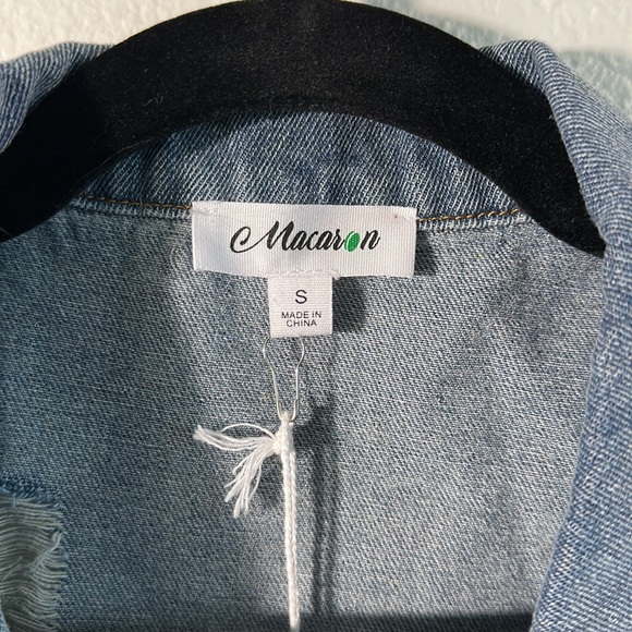 Macaron Distressed Denim Jacket With Sequin Sleeves (Size S) - Picture 5 of 12